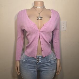 Context Pink Flower Accent Button Up Sweater